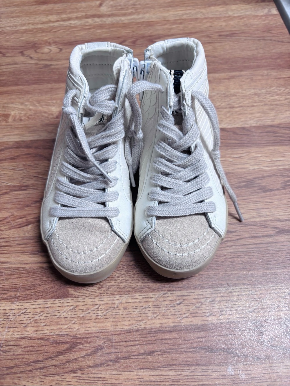 ShuShop Beige and Off-White Kids High-Top Sneakers